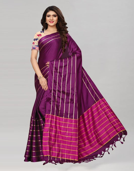 Purple Coloured Poly Silk Woven Patta Casual Saree | Sudathi