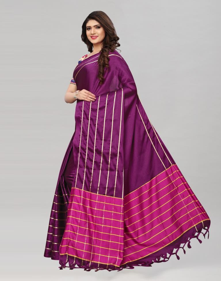 Purple Coloured Poly Silk Woven Patta Casual Saree | Sudathi