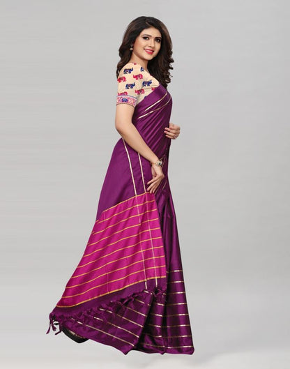 Purple Coloured Poly Silk Woven Patta Casual Saree | Sudathi