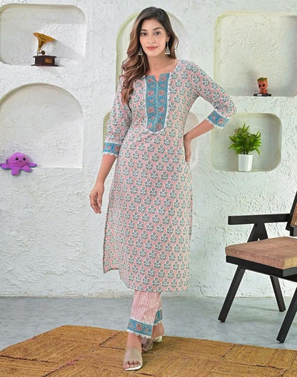 Pink Digital Printed Cotton Kurta With Pant And Dupatta