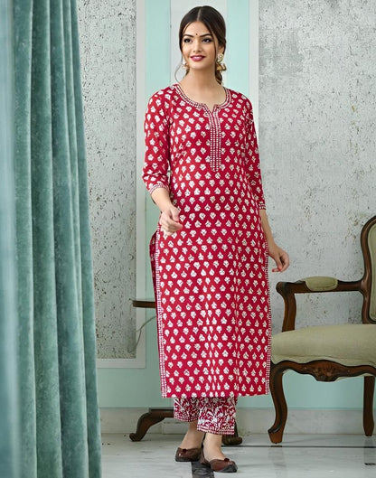 Red Digital Printed Kurta With Pant And Dupatta