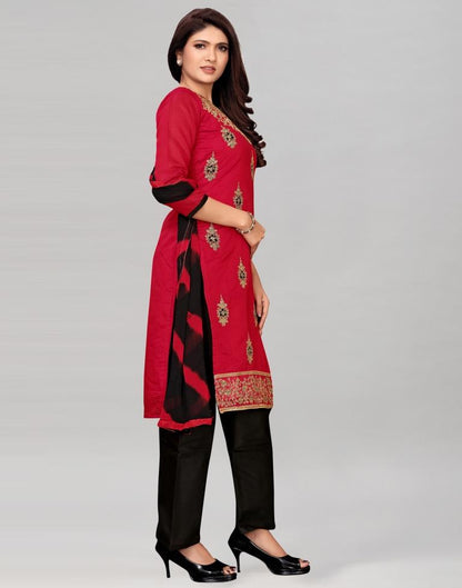 Red Chanderi Silk Embroidered Unstitched Salwar Suit | Sudathi