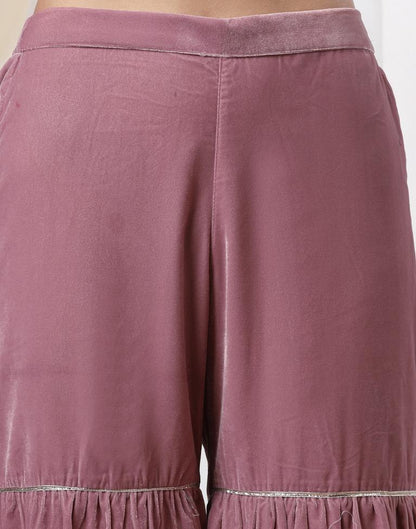 Dusty Pink Embroidery Velvet Straight kurta With Pant And Dupatta