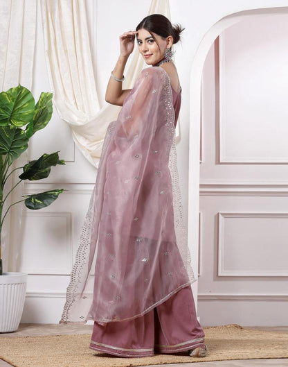 Dusty Pink Embroidery Velvet Straight kurta With Pant And Dupatta