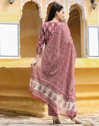 Dusty Pink Printed Rayon Straight Kurta With Pant And Dupatta