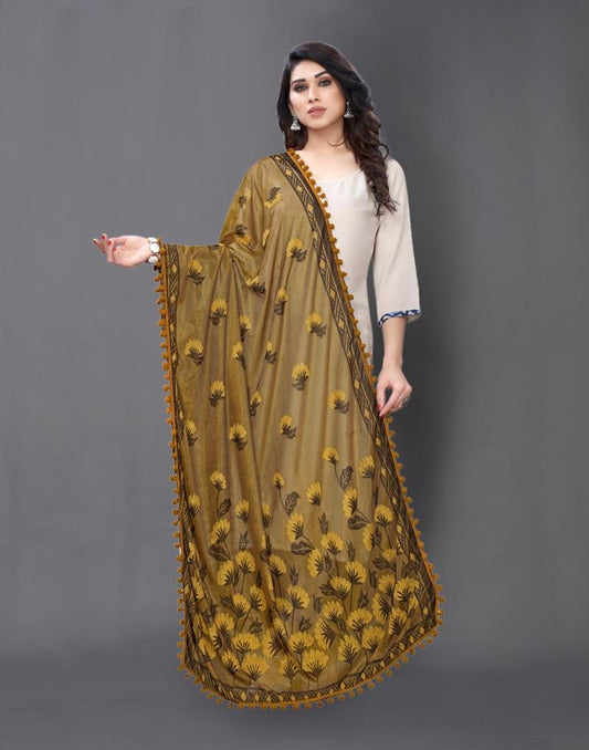 Awesome Mustard Coloured Lycra Terry Jacquard Dupatta | Sudathi