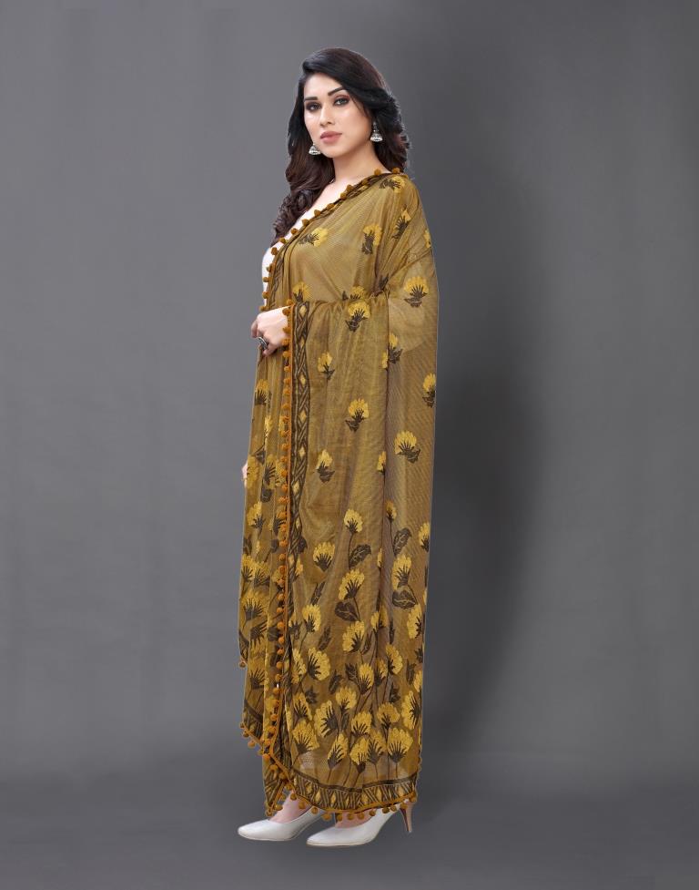 Awesome Mustard Coloured Lycra Terry Jacquard Dupatta | Sudathi