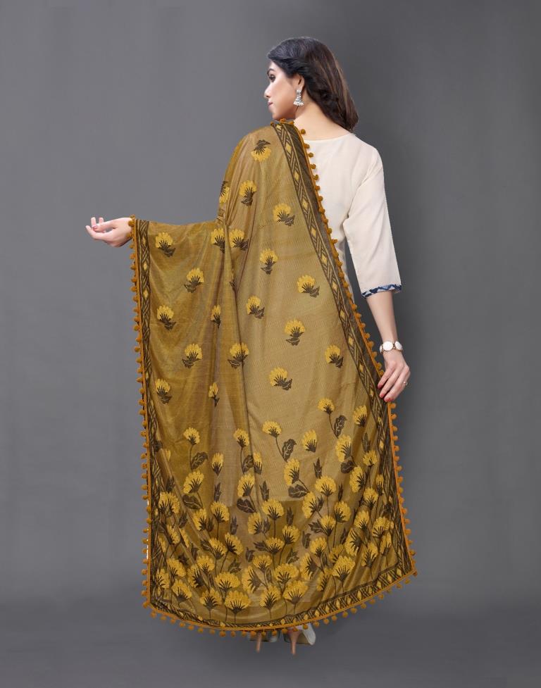 Awesome Mustard Coloured Lycra Terry Jacquard Dupatta | Sudathi