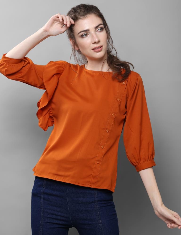 Stylish Rust Coloured Plain Crepe Tops | Sudathi