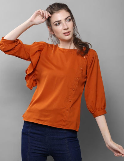 Stylish Rust Coloured Plain Crepe Tops | Sudathi