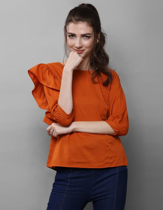 Stylish Rust Coloured Plain Crepe Tops | Sudathi