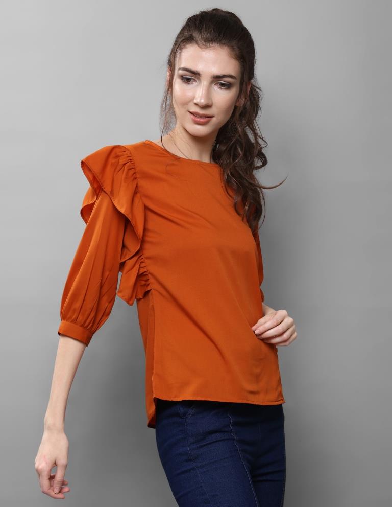 Stylish Rust Coloured Plain Crepe Tops | Sudathi