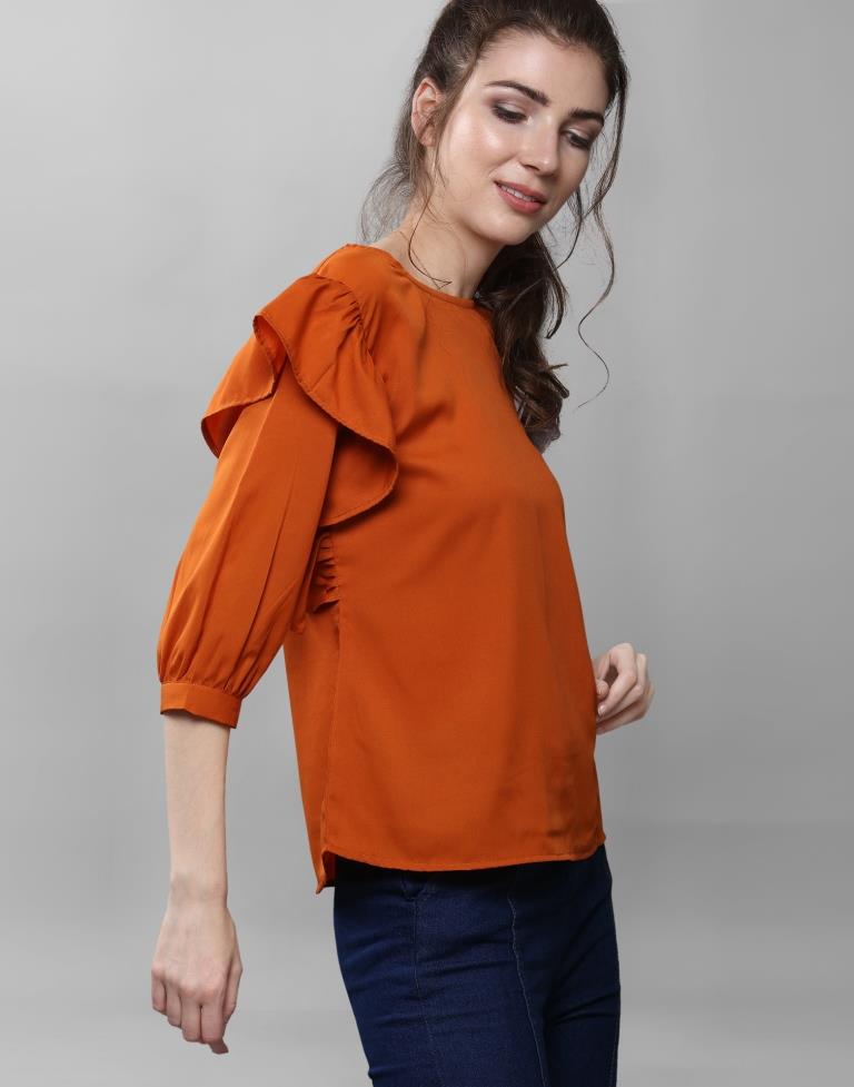 Stylish Rust Coloured Plain Crepe Tops | Sudathi