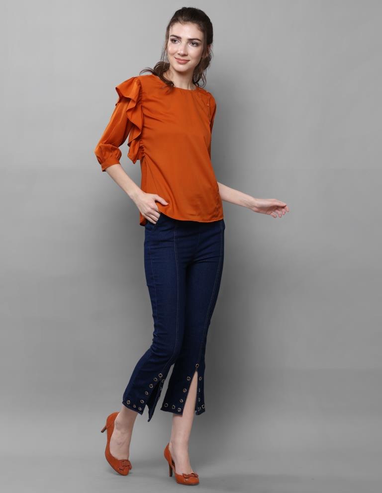 Stylish Rust Coloured Plain Crepe Tops | Sudathi
