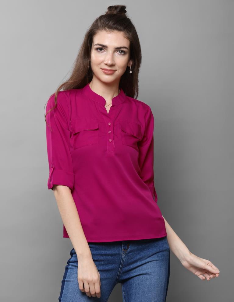 Graceful Pink Coloured Plain Crepe Tops | Sudathi