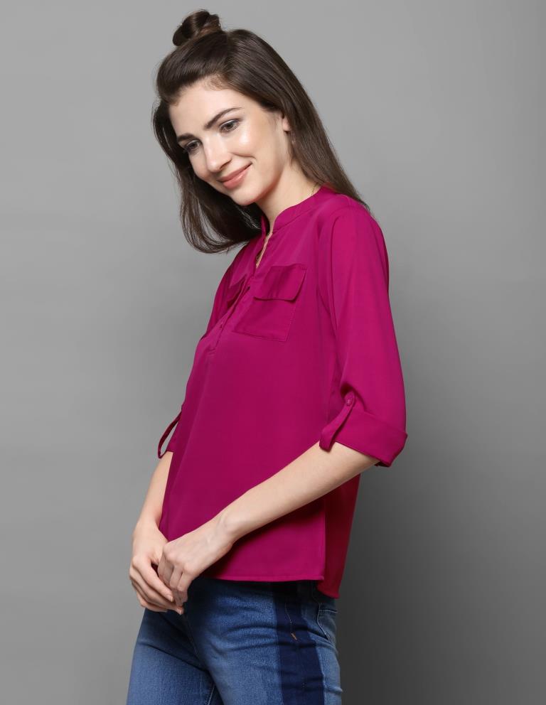 Graceful Pink Coloured Plain Crepe Tops | Sudathi