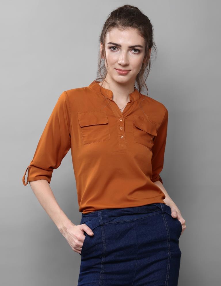 Bewitching Rust Coloured Plain Crepe Tops | Sudathi