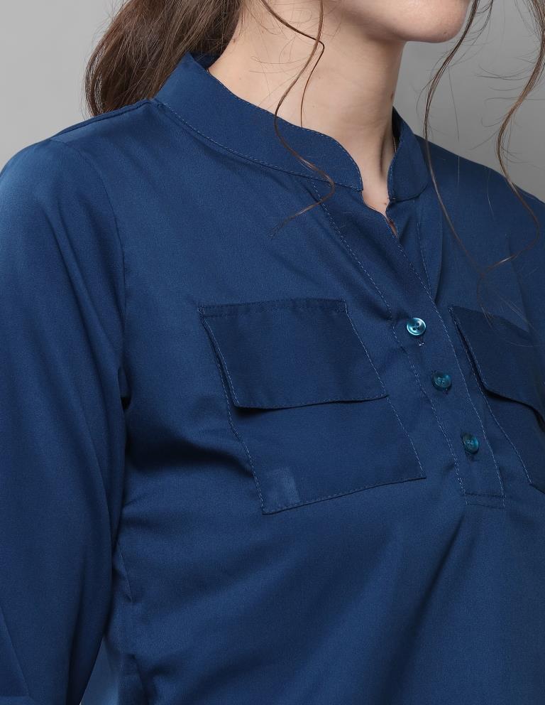 Picturesque Navy Blue Coloured Plain Crepe Tops | Sudathi