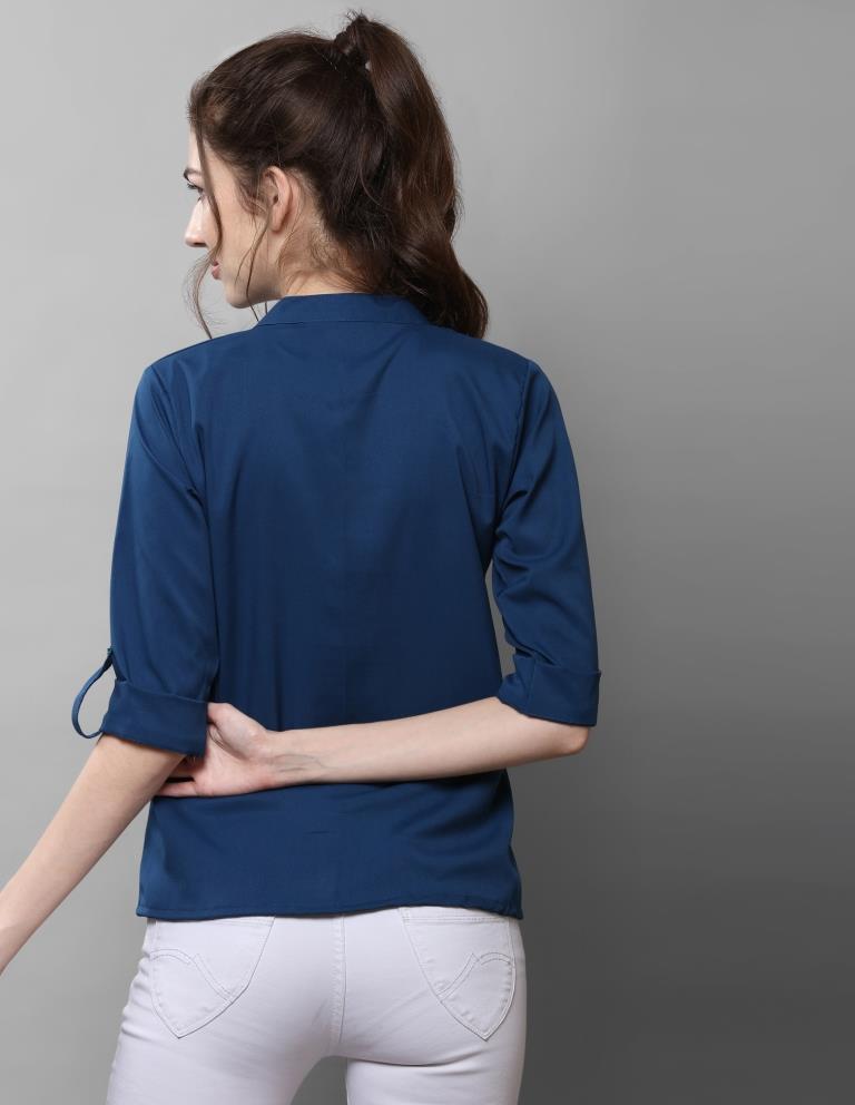 Picturesque Navy Blue Coloured Plain Crepe Tops | Sudathi
