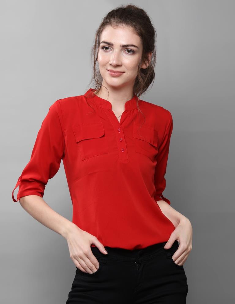 Beautiful Red Coloured Plain Crepe Tops | Sudathi