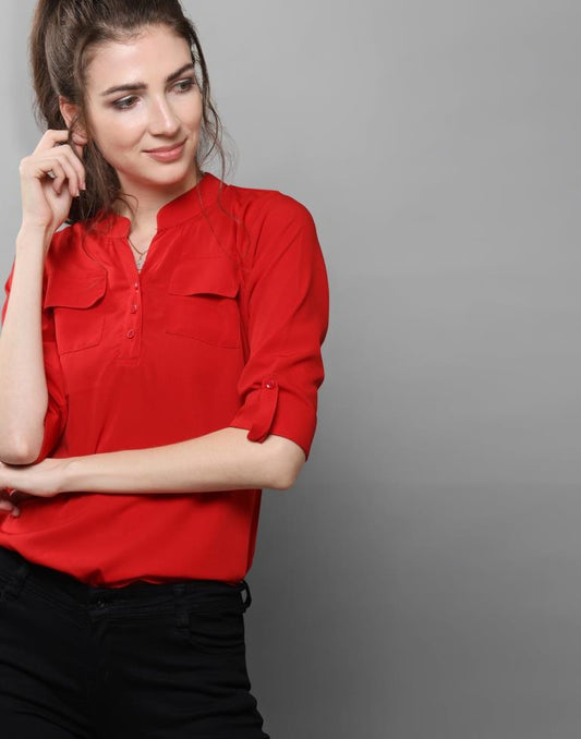 Beautiful Red Coloured Plain Crepe Tops | Sudathi