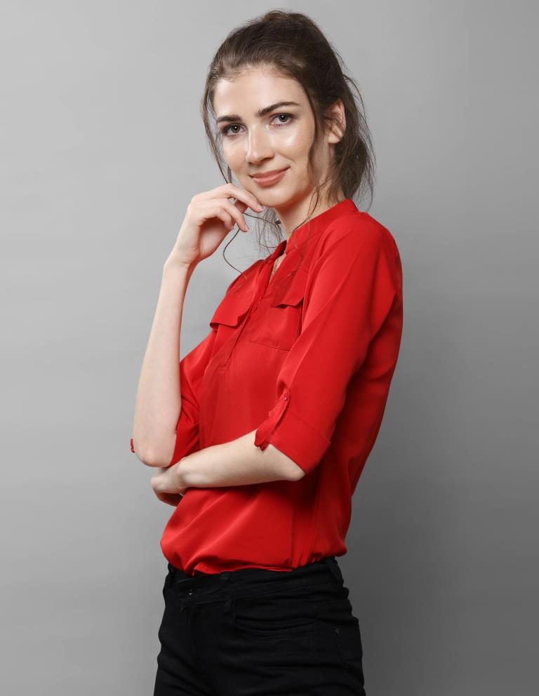 Beautiful Red Coloured Plain Crepe Tops | Sudathi