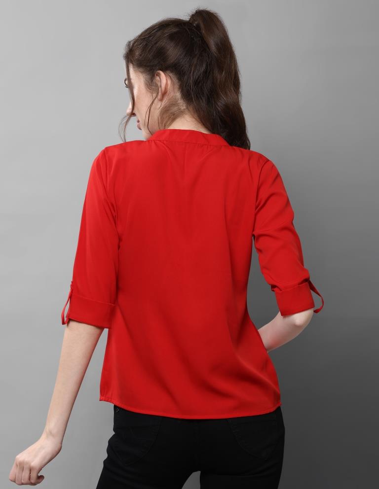 Beautiful Red Coloured Plain Crepe Tops | Sudathi