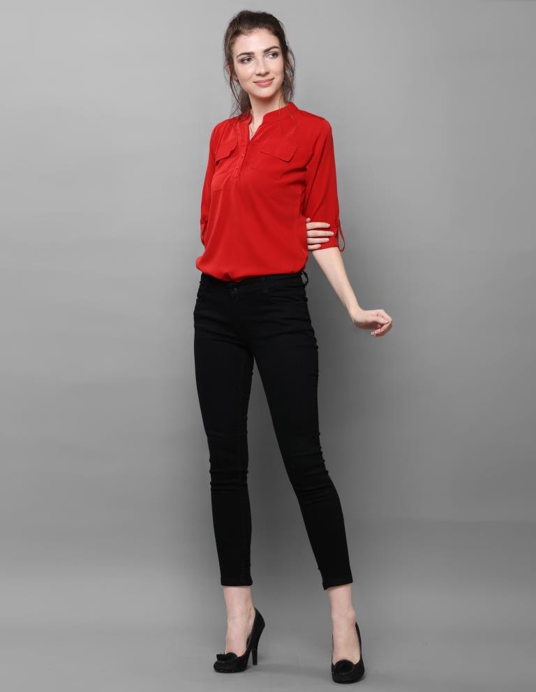 Beautiful Red Coloured Plain Crepe Tops | Sudathi