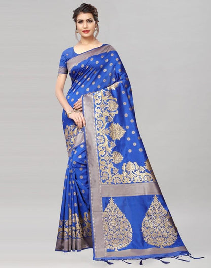 Blue Coloured Poly Silk Banarasi Jacquard Partywear Saree | Sudathi