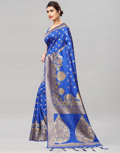 Blue Coloured Poly Silk Banarasi Jacquard Partywear Saree | Sudathi
