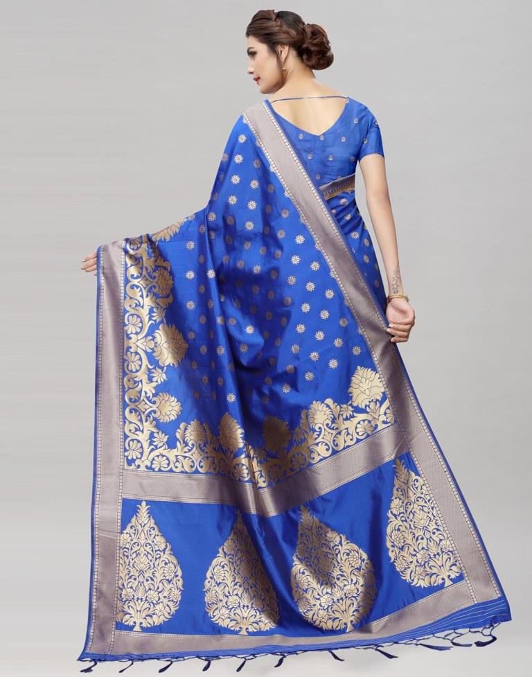 Blue Coloured Poly Silk Banarasi Jacquard Partywear Saree | Sudathi
