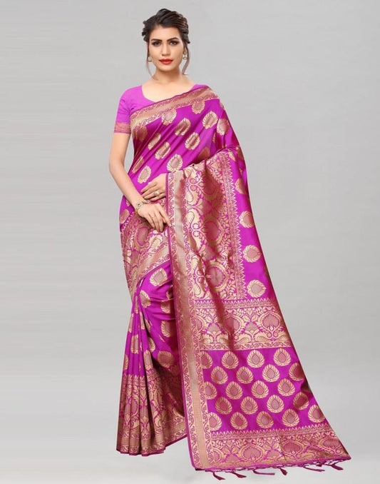 Pink Coloured Poly Silk Banarasi Jacquard Partywear Saree | Sudathi