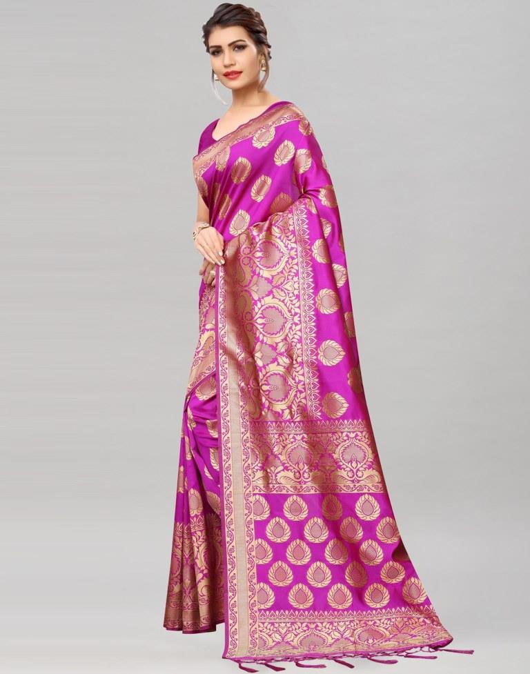 Pink Coloured Poly Silk Banarasi Jacquard Partywear Saree | Sudathi