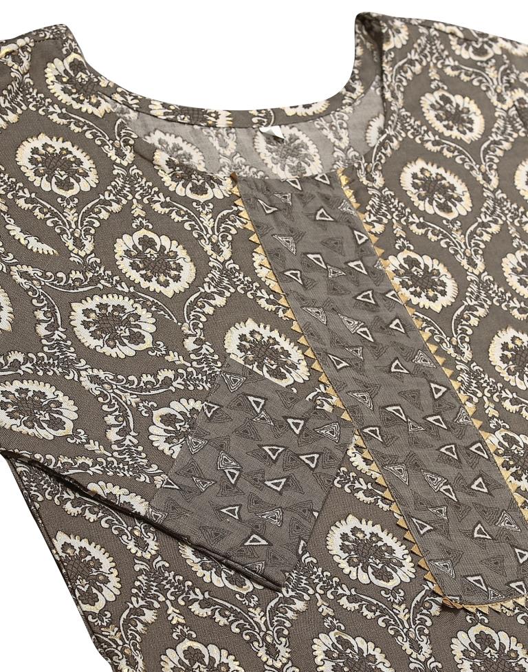 Grey Printed Kurta With Pant And Dupatta