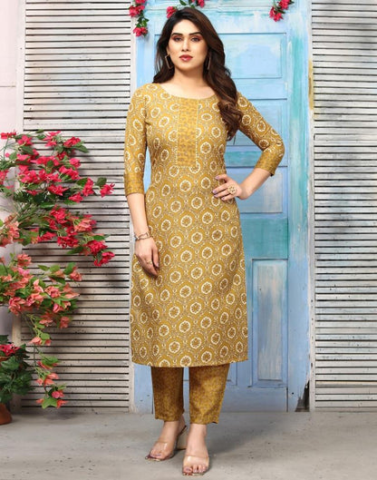 Mustard Printed Kurta With Pant And Dupatta