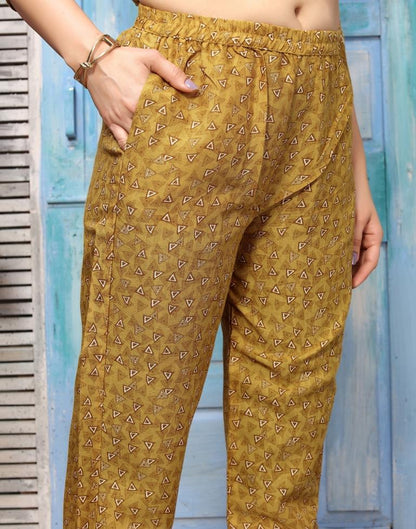 Mustard Printed Kurta With Pant And Dupatta