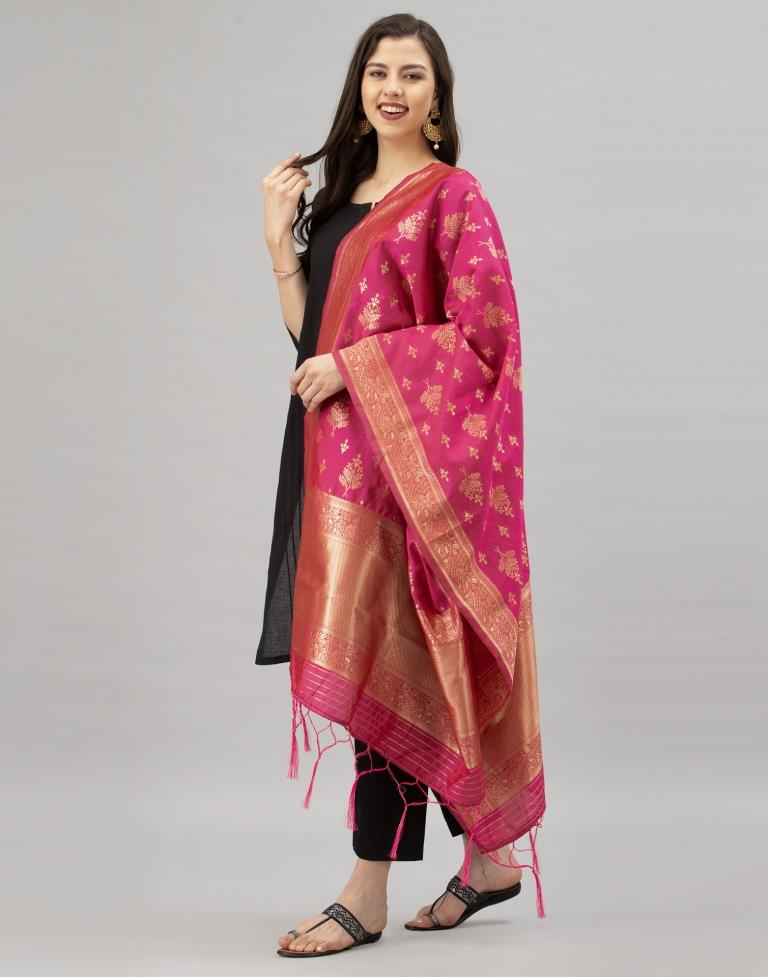 Enchanting Pink Coloured Poly Silk Jacquard Dupatta | Sudathi