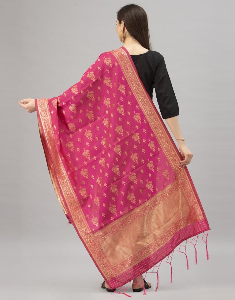 Enchanting Pink Coloured Poly Silk Jacquard Dupatta | Sudathi