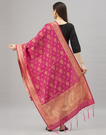 Enchanting Pink Coloured Poly Silk Jacquard Dupatta | Sudathi