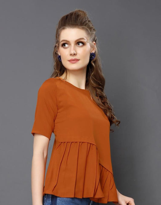 Refreshing Rust Coloured Plain Crepe Tops | Sudathi