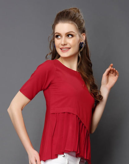 Modish Red Coloured Plain Crepe Tops | Sudathi