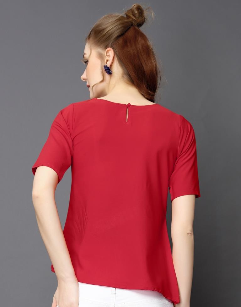 Modish Red Coloured Plain Crepe Tops | Sudathi