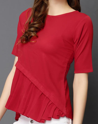 Modish Red Coloured Plain Crepe Tops | Sudathi