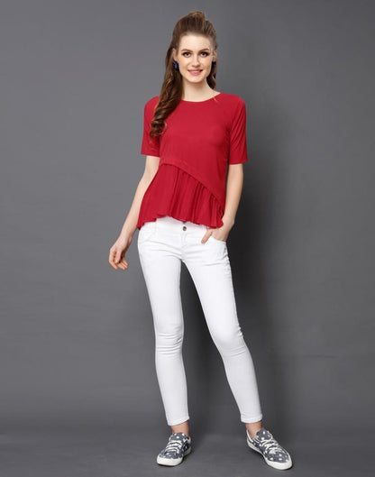 Modish Red Coloured Plain Crepe Tops | Sudathi