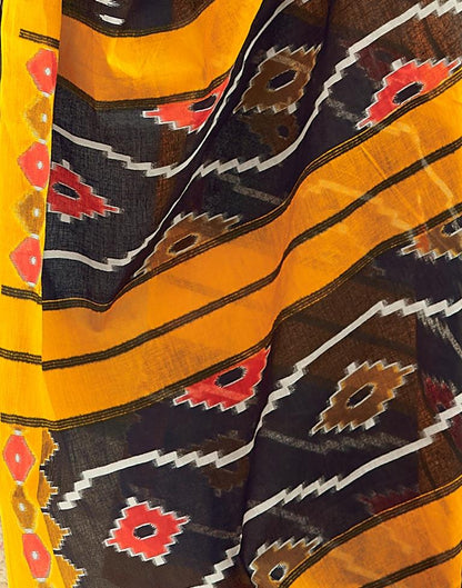 Ready to Wear Black & Yellow Cotton Printed Saree
