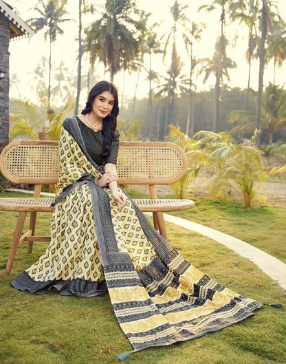 Ready to Wear Pastel Yellow & Grey Cotton Printed Saree