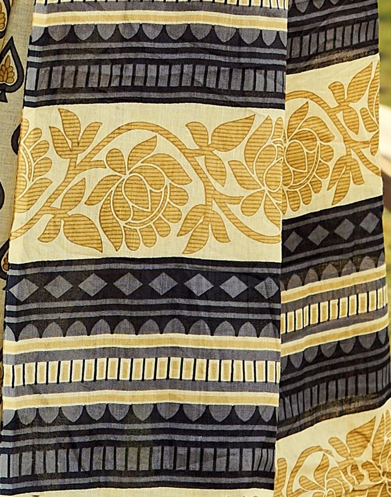 Ready to Wear Pastel Yellow & Grey Cotton Printed Saree