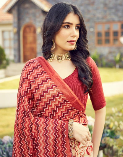 Ready to Wear Beige & Red Cotton Printed Saree