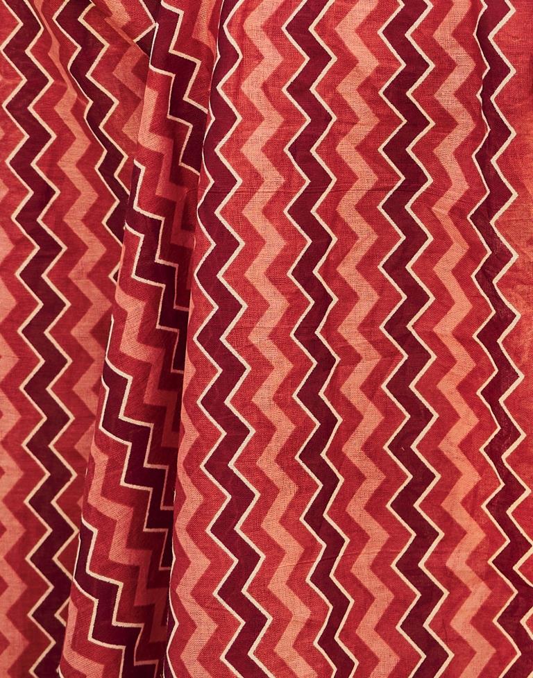 Ready to Wear Beige & Red Cotton Printed Saree