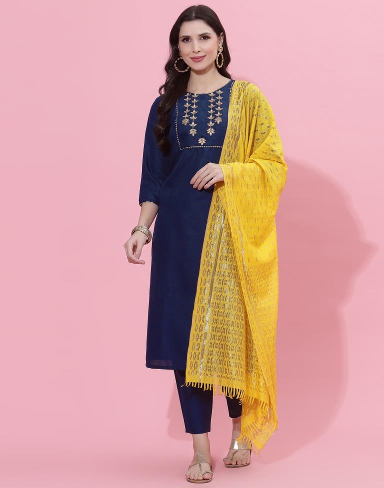 Navy Blue Kurti With Pant And Dupatta | Leemboodi